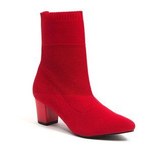 Hot Womens Warm Red Fashion Knitted Ankle Boots